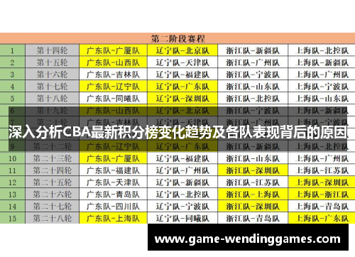 深入分析CBA最新积分榜变化趋势及各队表现背后的原因
