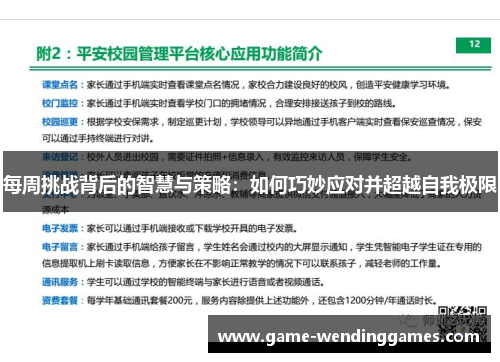 每周挑战背后的智慧与策略：如何巧妙应对并超越自我极限