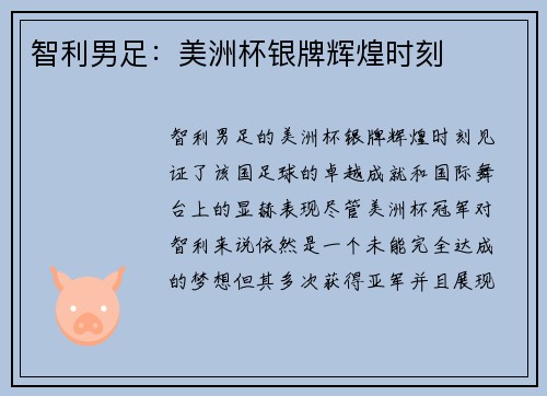 智利男足：美洲杯银牌辉煌时刻